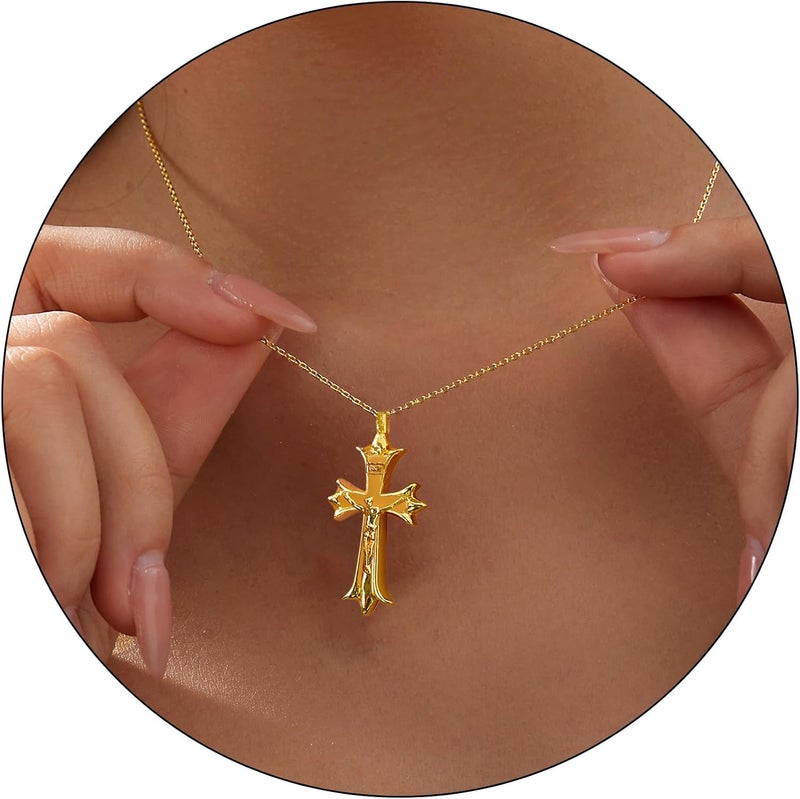 Partm Gold Cross Necklace for Women 14K Plated Dainty Pendant Cross Chain Faith Crucifix Choker Baptism Necklace for Women Trendy Religious Jewelry Hypoallergenic - Image 1